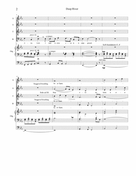 Deep River Beloved Spiritual For Chorus And Organ Or Piano Page 2