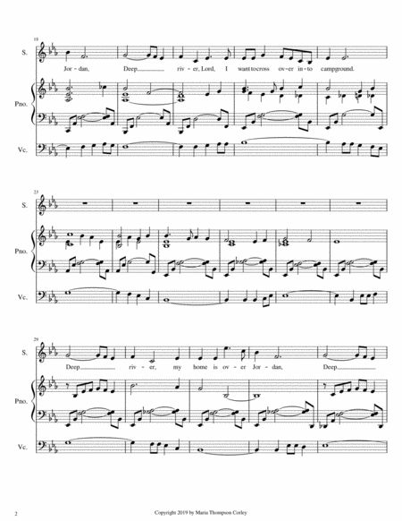 Deep River For High Voice B Flat Or C Instrument Cello And Piano Page 2