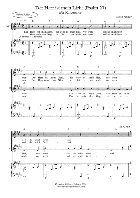 Der Herr Ist Mein Licht Psalm 27 Fr Kinderchor From A Small Mass In German For Childrens Choir Page 2