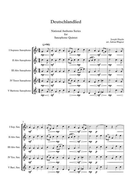 Deutschlandlied National Anthem Of Germany Saxophone Quintet Arr Adrian Wagner Page 2
