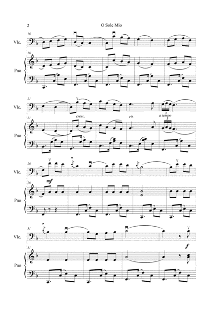 Di Capua O Sole Mio For Cello Piano Page 2