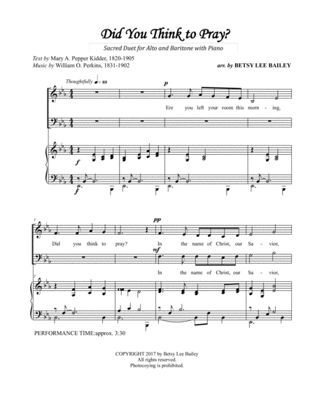 Did You Think To Pray Sacred Duet For Alto And Baritone With Piano Accompaniment Page 2