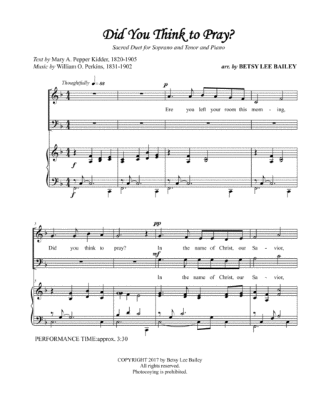 Did You Think To Pray Sacred Duet For Soprano And Tenor With Piano Accompaniment Page 2