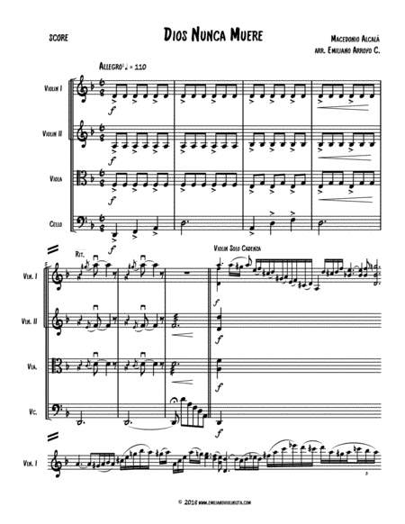 Dios Nunca Muere By Macedonio Alcala For String Quartet Page 2