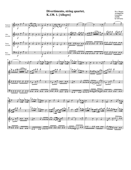 Divertimento K 138 Arrangement For 4 Recorders Page 2