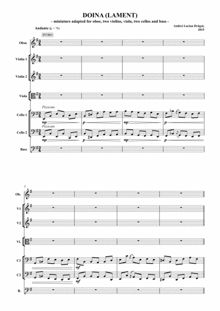 Doina Lament Miniature Variant For Oboe And String Quintet Two Violins Viola Two Cellos And Double Bass Page 2