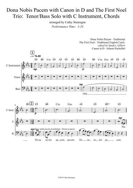 Dona Nobis Pacem With Canon In D And The First Noel Trio Tenor Bass Solo C Instrument Chords Page 2