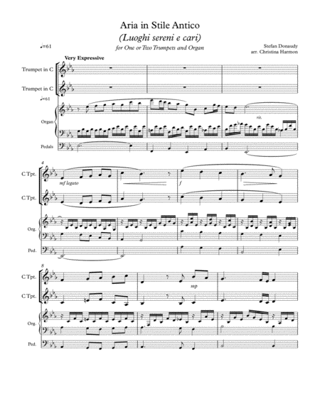 Donaudy Aria In Stile Antico Luoghi Sereni E Cari For One Or Two Trumpets And Organ Page 2