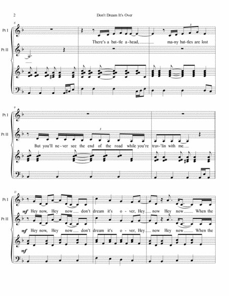 Dont Dream Its Over For Two Part Choir And Piano Page 2