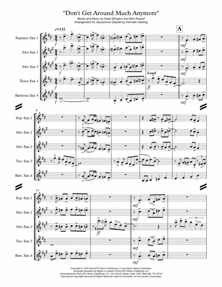 Dont Get Around Much Anymore For Saxophone Quartet Satb Or Aatb Page 2