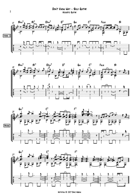 Dont Know Why Dave Niskin Solo Fingerstyle Guitar Page 2