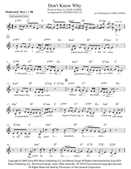 Dont Know Why Norah Jones Lead Sheet Key Of C Page 2