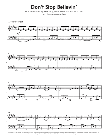 Dont Stop Believin Intermediate Piano Page 2