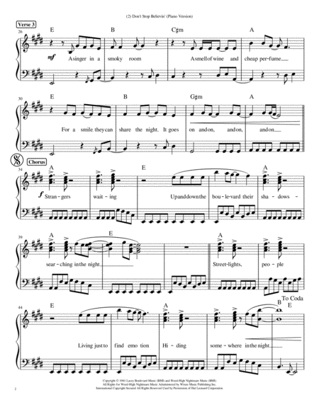 Dont Stop Believin Piano Version Page 2