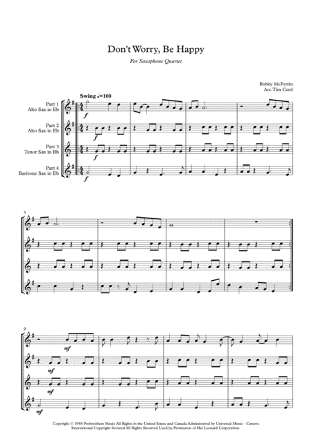 Dont Worry Be Happy For Saxophone Quartet Page 2