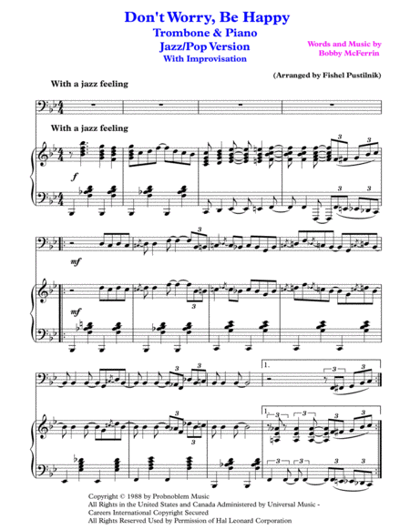 Dont Worry Be Happy For Trombone And Piano Jazz Pop Version With Improvisation Page 2