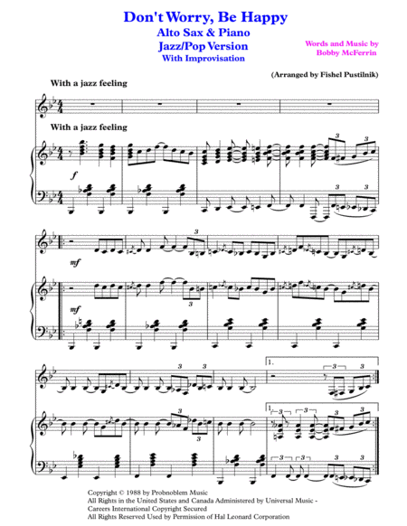 Dont Worry Be Happy With Improvisation For Alto Sax And Piano Page 2