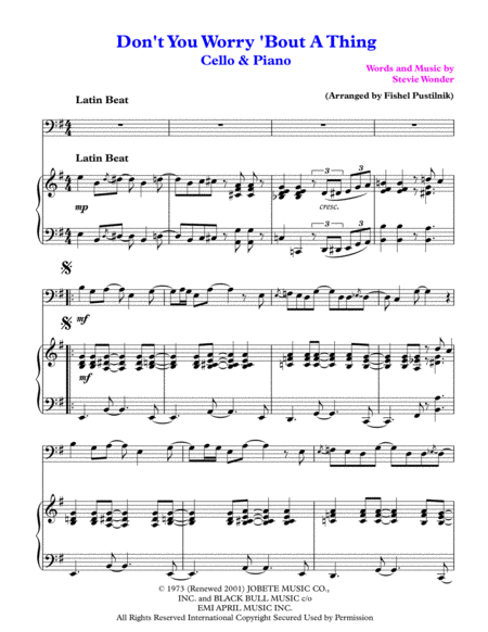 Dont You Worry Bout A Thing For Cello And Piano Latin Jazz Page 2