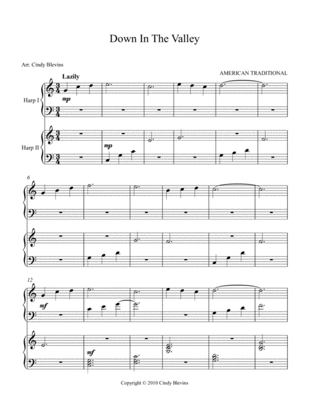 Down In The Valley Arranged For Harp Duet Page 2