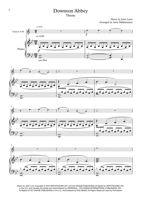 Downton Abbey Theme Clarinet Piano Page 2