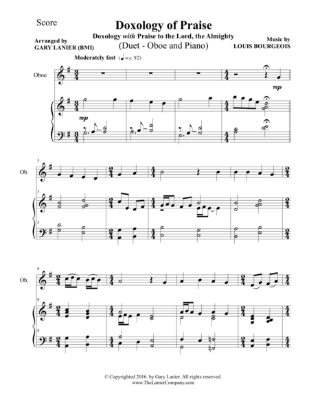 Doxology Of Praise Duet Oboe Piano With Parts Page 2