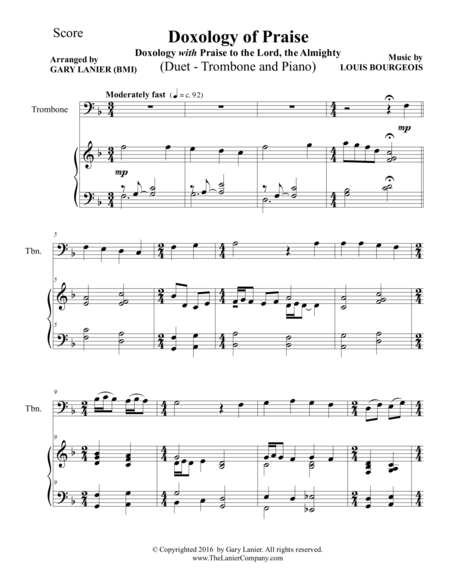 Doxology Of Praise Duet Trombone Piano With Parts Page 2