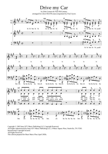 Drive My Car Arranged For Choir Ssatb Page 2