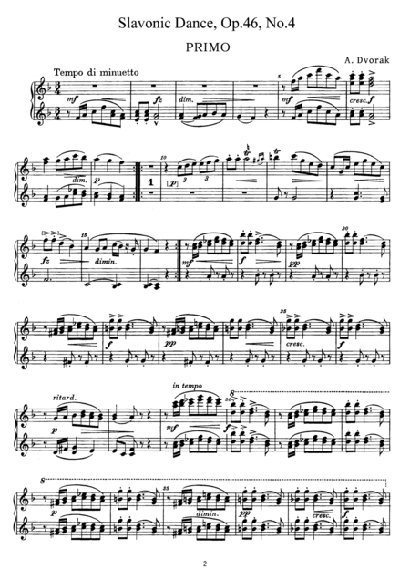 Dvorak Slavonic Dance Op 46 No 4 For Piano Duet Pd884 Page 2