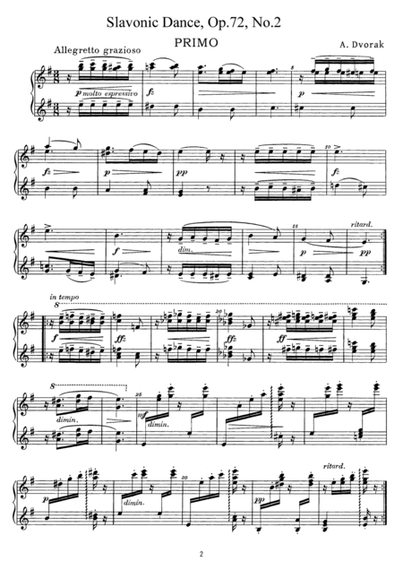 Dvorak Slavonic Dance Op 72 No 2 For Piano Duet Pd892 Page 2