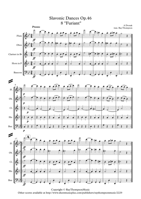 Dvorak Slavonic Dances Op 46 No 8 In G Minor Furiant Wind Quintet Page 2