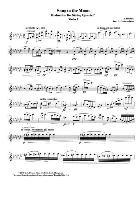 Dvorak Song To The Moon From Rusalka Op 114 Reduction For Soprano And String Quartet Parts Page 2