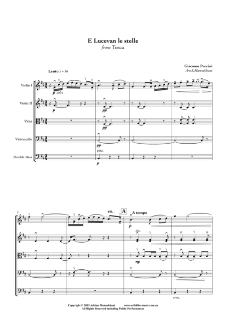 E Lucevan Le Stelle From Tosca By Giacomo Puccini Arranged For String Orchestra By Adrian Mansukhani Page 2