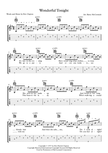 Easy Guitar Fingerpicking Wonderful Tonight Page 2