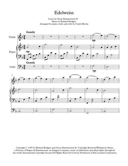 Edelweiss Arranged For Piano Violin And Optional Cello Page 2