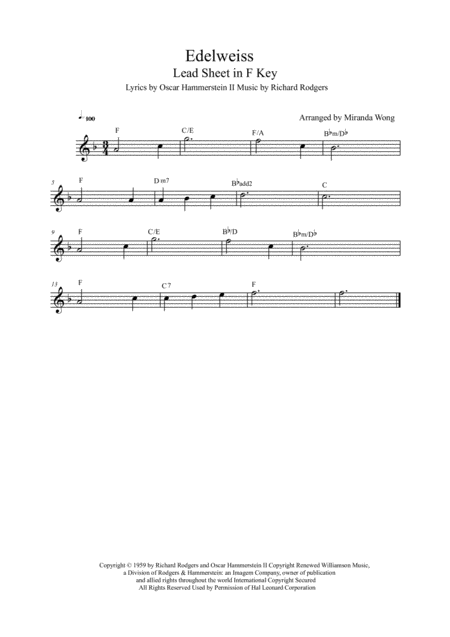 Edelweiss Lead Sheet In 4 Keys With Chords Page 2