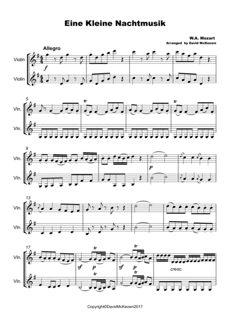 Eine Kleine Nachtmusik Allegro By W A Mozart Duet For Two Violins Page 2