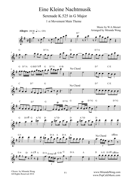 Eine Kleine Nachtmusik From Serenade K 525 In G Lead Sheet Page 2