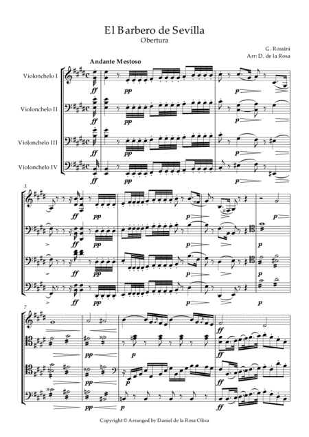 El Barbero De Sevilla G Rossini For Cello Quartet Full Score And Parts Page 2