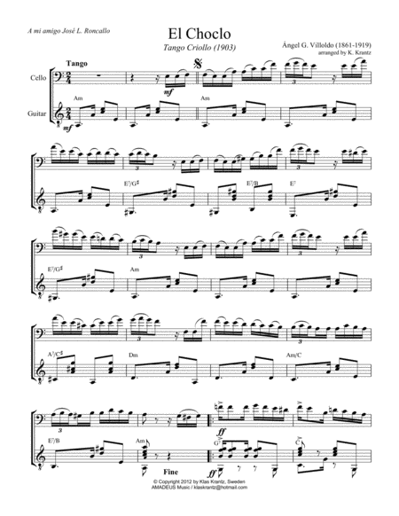 El Choclo Tango For Cello And Guitar A Minor Page 2