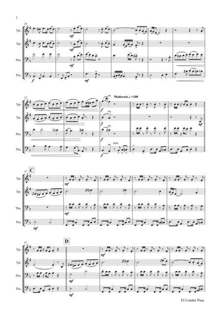 El Condor Pasa Peruvian Folk Song Brass Quartet Page 2