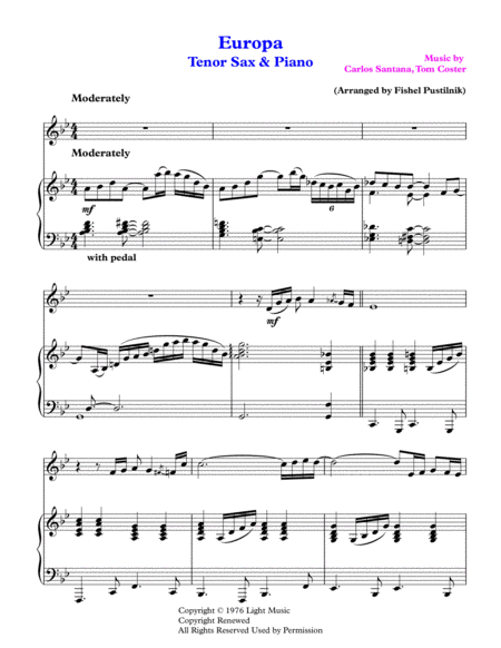 Europa By Santana For Tenor Sax And Piano Video Page 2