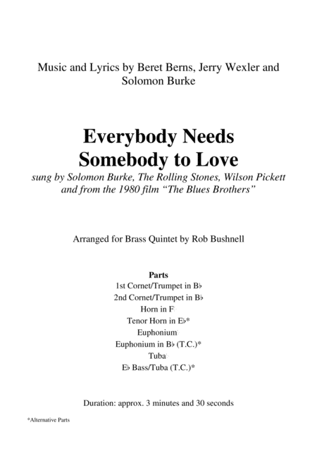 Everybody Needs Somebody To Love From The 1980 Film The Blues Brothers Brass Quintet Page 2