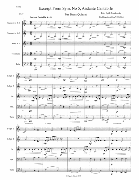 Excerpt From Andante Cantabile Tchaikovsky Symphony 5 For Brass Quintet Page 2