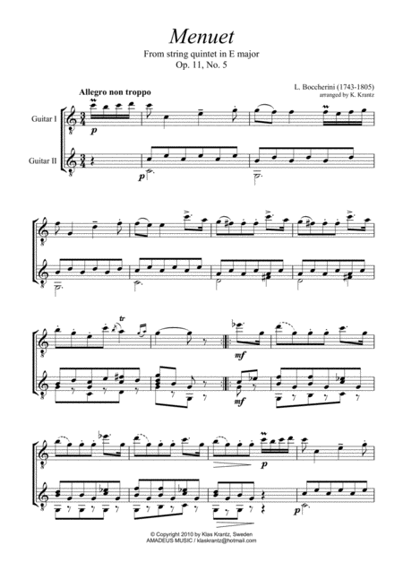 Famous Menuet Minuet For Guitar Duo Page 2