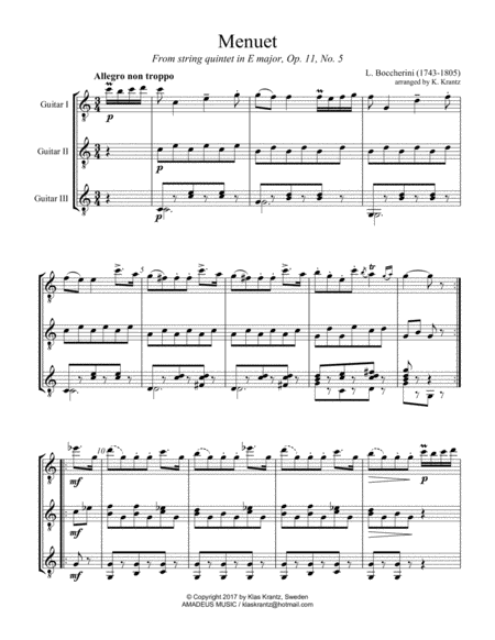 Famous Menuet Minuet Op 11 No 5 For Guitar Trio Page 2