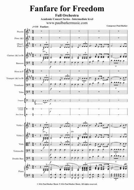 Fanfare For Freedom Full Orchestral Version Score Parts Page 2