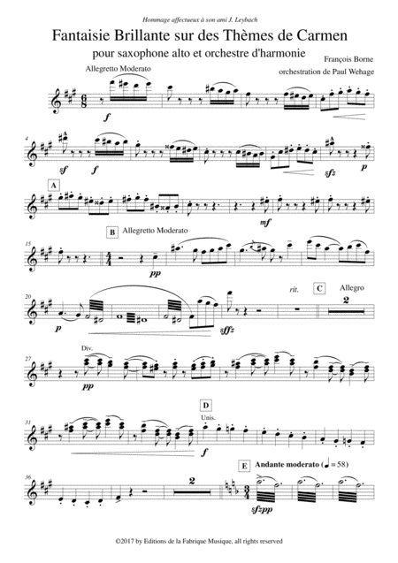 Fantaisie Brillante Sur Des Thmes De Carmen For Alto Saxophone And Concert Band Bb Clarinet 1 Part Page 2
