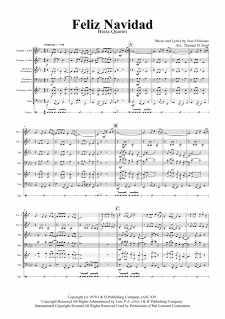 Feliz Navidad Christmas Classic Brass Quartet Page 2