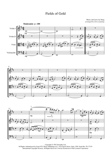 Fields Of Gold By Sting Arranged For String Quartet Page 2