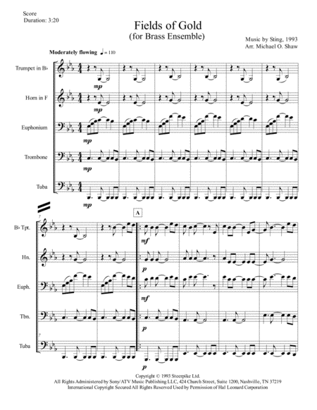 Fields Of Gold For Brass Quintet Tmp Hn Euph Tbn Tuba Page 2